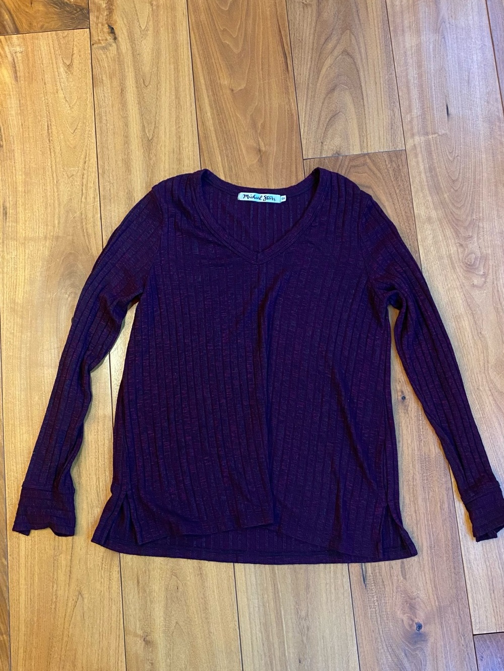 Michael Stars Long Sleeve Ribbed V-Neck Top - Plum